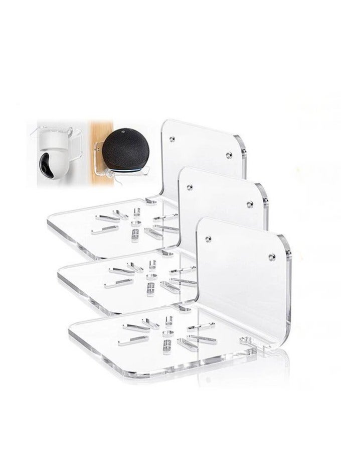 Acrylic Small Wall Shelf Set of 3 for Security Cameras, Speakers, Baby Monitors, Universal Adhesive Shelf Easy to Install No Drill, with Cable Clips (Clear)  - Image 1