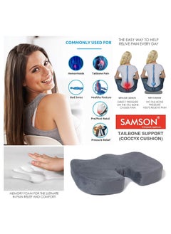 Samson SAMSON Universal Size Tailbone Support Pillow Coccyx Cushion with Memory Foam for Sciatica, Orthopaedic, Tailbone, Piles, Hemorrhoid and Pregnancy (18x14x3 Inch, Grey)  - Image 2