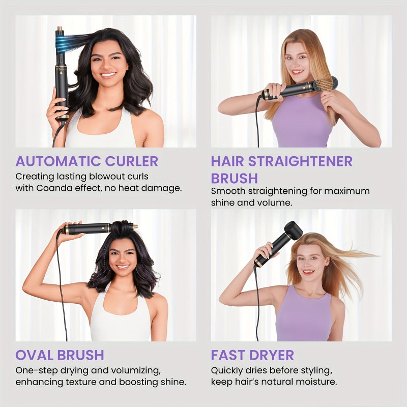 5 In 1 Air Styler Hair Dryer Brush Hot Air Brush Curling Iron Straightening Brush Volumizer For Blow Dry Straighten Curl And Volume - Image 4