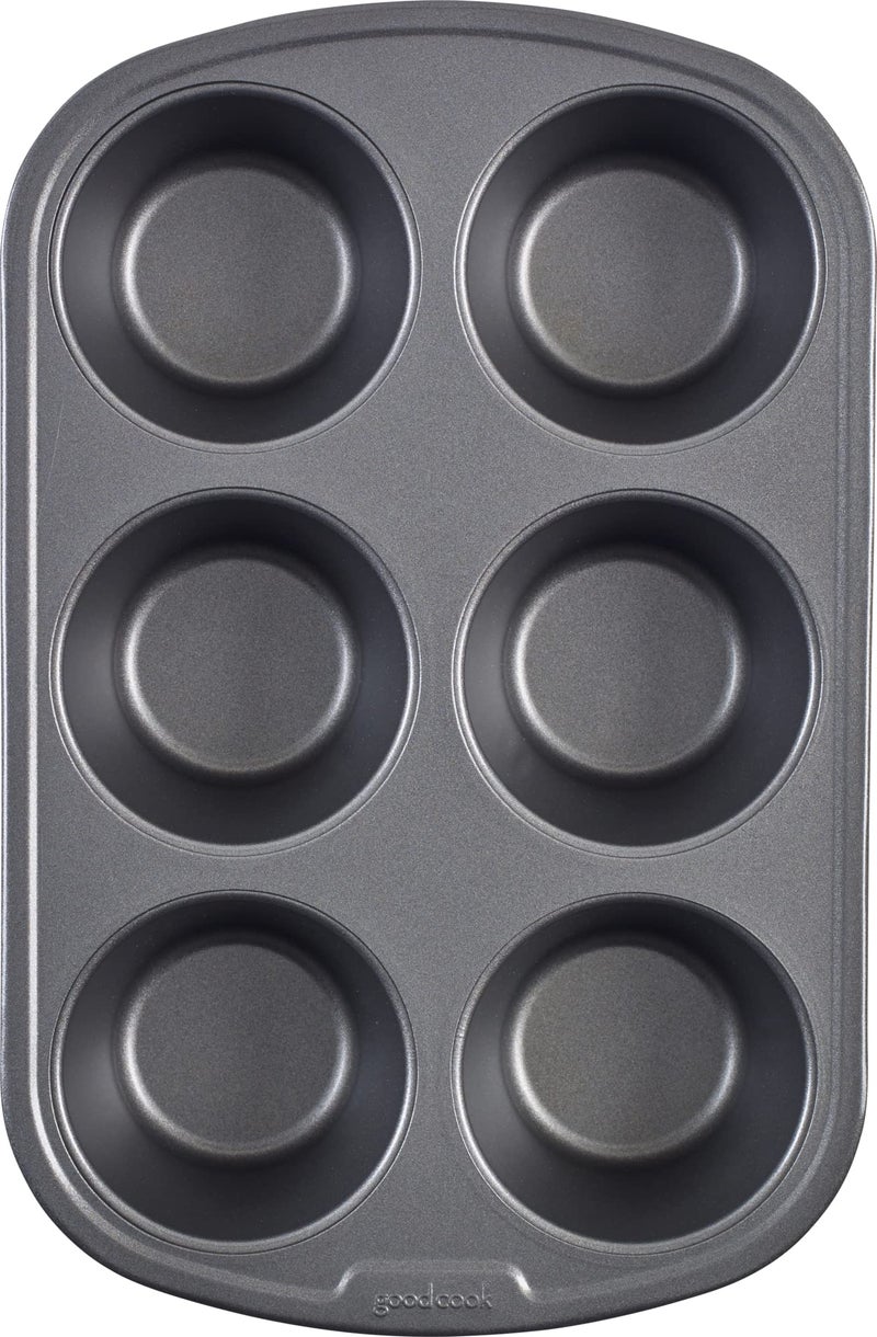 GoodCook Everyday Nonstick Steel Jumbo Texas Muffin Pan, 6-cup, Gray - Image 1
