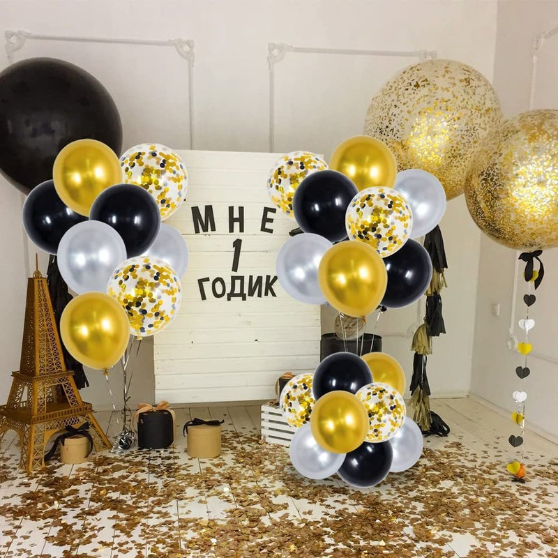 Kite Black, Gold, Silver, Confetti Balloon Set, Birthday Party, Wedding Decoration, Scene Layout, Latex Inflatable - Image 2