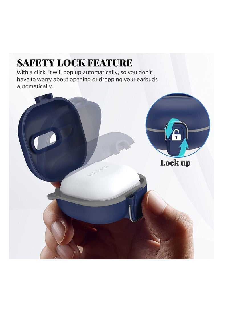 Anmi Top Window Design Cover Secure Lock Case for Samsung Galaxy Buds2 Pro/Buds2/Buds Pro/Buds Live, Shock-Absorbing Protective Cover Hard Shell with Carabiner and Lanyard (Blue) - Image 2