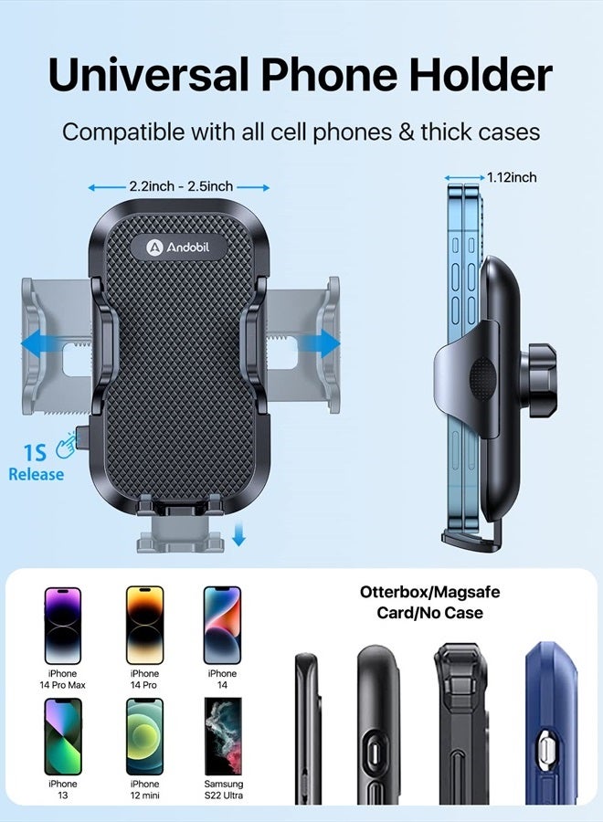 andobil Phone Mount for Car, [Ultra Stable, Big Phones & Thick Case Friendly] Adjustable Long Arm Cell Phone Holder for Car Dashboard Windshield Vent Fit for iPhone 14 13 12 Pro Max Samsung S23 Ultra - Image 5