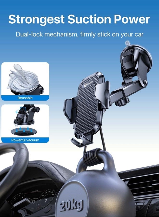 andobil Phone Mount for Car, [Ultra Stable, Big Phones & Thick Case Friendly] Adjustable Long Arm Cell Phone Holder for Car Dashboard Windshield Vent Fit for iPhone 14 13 12 Pro Max Samsung S23 Ultra - Image 3