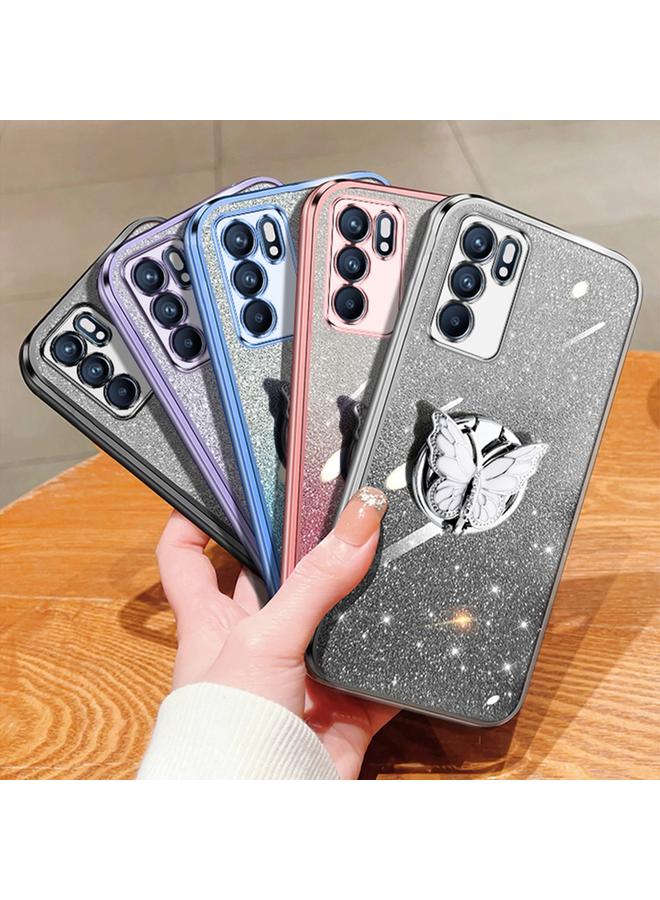 اس-توب جراب لهاتف OPPO Reno6 5G، جراب هاتف TPU بحامل على شكل فراشة بلون متدرج لامع - Image 2