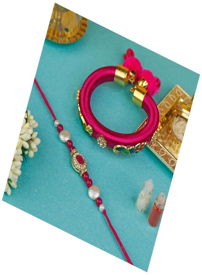 Toris Pack of 2 Rakhi Comes with Tilak set, Greeting card in Elegant Pink Shade – Thoughtful Rakhi Gift with Traditional Charm and Style - Image 1