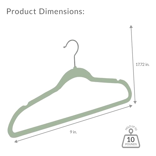 Simplify Slim Velvet Clothes Hangers | 50 Pack | Non-Slip | Shirts | Suit | Pants | Dresses | Garments | Closet Storage & Organization | Durable | Sage - Image 4