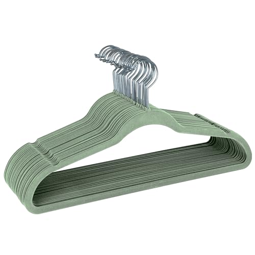 Simplify Slim Velvet Clothes Hangers | 50 Pack | Non-Slip | Shirts | Suit | Pants | Dresses | Garments | Closet Storage & Organization | Durable | Sage - Image 1