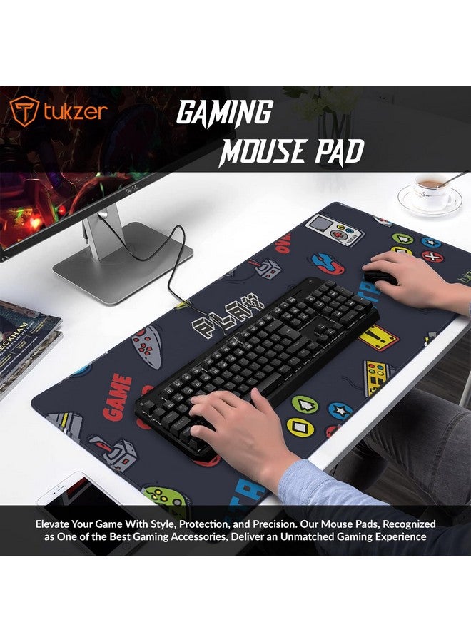 Tukzer Large Size (795mm x 298mm x 3.45mm) Extended Gaming Mouse Pad| Stitched Embroidery Edges| Non-Slip Rubber Base |for Computer Laptop | Keyboard Mouse Pad for Office & Home (Retro-Game) - Image 2