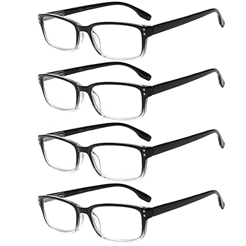 Kerecsen 4 Pack Reading Glasses for Men and Women with Spring Hinges, Lightweight Black Rectangular Readers Eyeglasses (4 Pack Black/Clear, 2.0, x) - Image 1