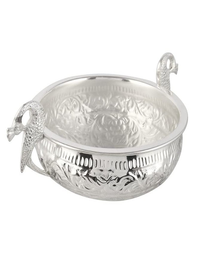 JAIPUR ACE Decorative Pure Brass Silver Plated Urli with Peacock Handle l Urli for Home Decor l Ideal for Gifting and Pooja and Decoration l Weight - 750 gm (8" Diameter Urli & 4.5" Height) - Image 5