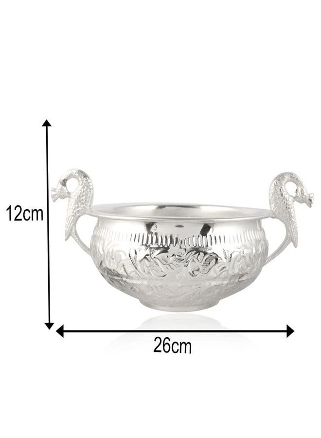 JAIPUR ACE Decorative Pure Brass Silver Plated Urli with Peacock Handle l Urli for Home Decor l Ideal for Gifting and Pooja and Decoration l Weight - 750 gm (8" Diameter Urli & 4.5" Height) - Image 3