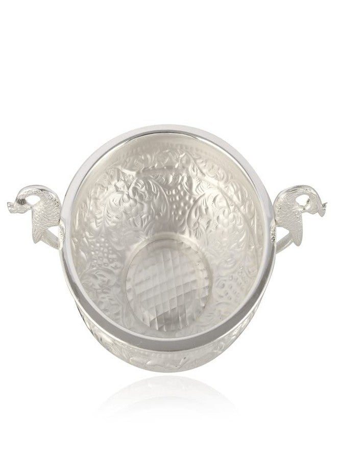 JAIPUR ACE Decorative Pure Brass Silver Plated Urli with Peacock Handle l Urli for Home Decor l Ideal for Gifting and Pooja and Decoration l Weight - 750 gm (8" Diameter Urli & 4.5" Height) - Image 4