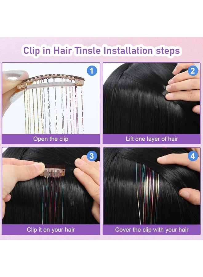 MAYCREATE® 6 قطع خيوط شعر لتزيين الشعر للنساء والفتيات، لامعة 20 بوصة، خيوط شعر جني قابلة للتثبيت، مشابك لامعة لتسليط الضوء للحفلات والمهرجانات (ملون) - Image 4
