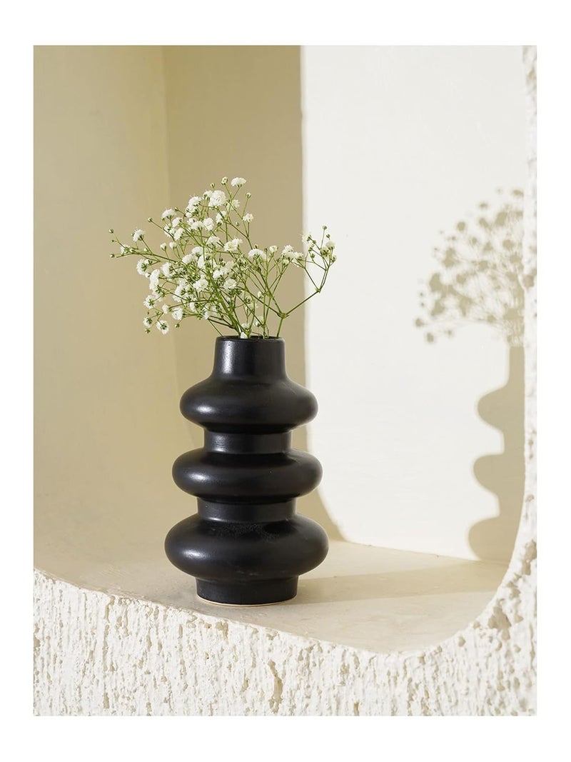 PUREZENTO Round Shaped Black Matte Finish Ceramic Designer Flower Vase for Home Decor Centre Table Bedroom Side Corner - Image 5