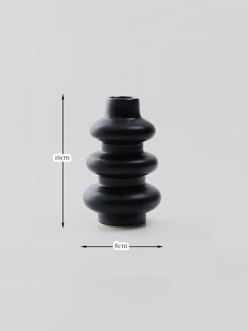 PUREZENTO Round Shaped Black Matte Finish Ceramic Designer Flower Vase for Home Decor Centre Table Bedroom Side Corner - Image 2