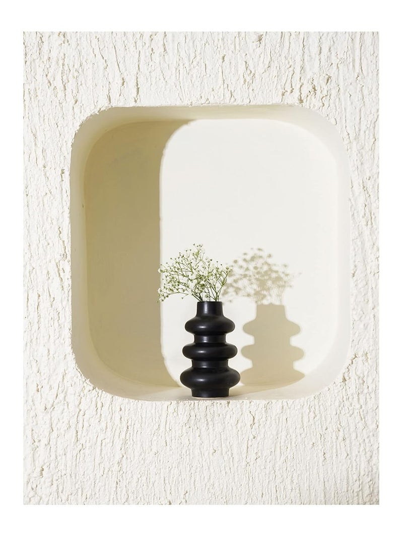 PUREZENTO Round Shaped Black Matte Finish Ceramic Designer Flower Vase for Home Decor Centre Table Bedroom Side Corner - Image 4