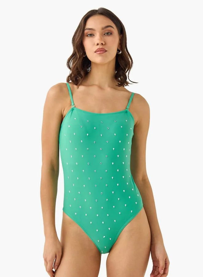 Splash FAV All-Over Embellished Swimsuit with Adjustable Straps