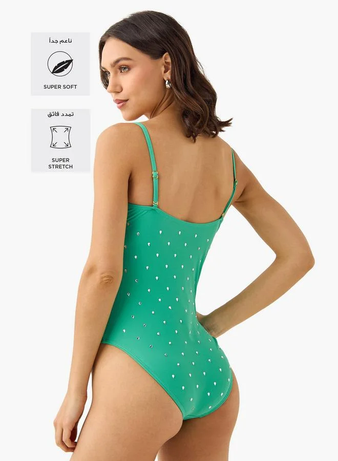 Splash FAV All-Over Embellished Swimsuit with Adjustable Straps