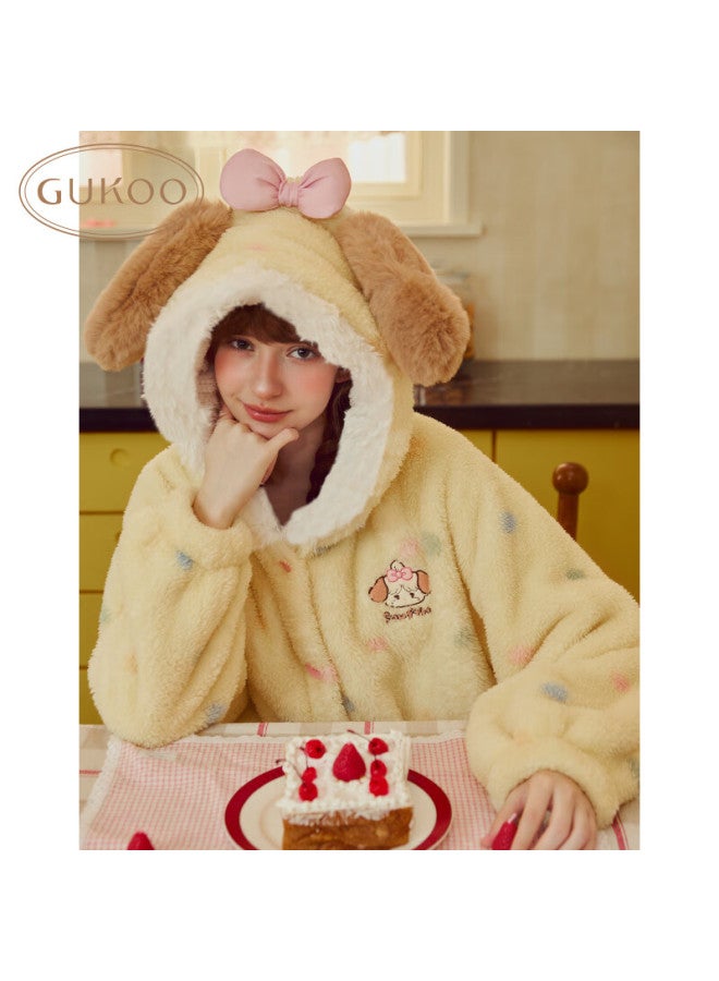 Gukoo Women's Winter Pajamas New Cute Homewear Warm Hooded Cartoon Robe Custard Yellow XL - Image 3