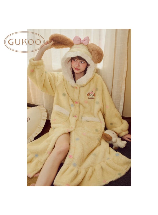 Gukoo Women's Winter Pajamas New Cute Homewear Warm Hooded Cartoon Robe Custard Yellow XL - Image 1