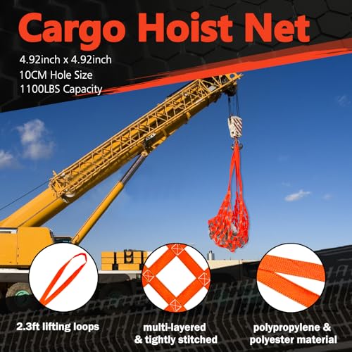 FITHOIST Cargo Lifting Net 1100LBS, 4.92'x4.92' Safety Lifting Net Straps for Hoist 10cm Square Mesh, Sling Hoisting Net, Heavy Duty Cargo Net for Construction Moving Towing Hoisting Loading Unloading - Image 2