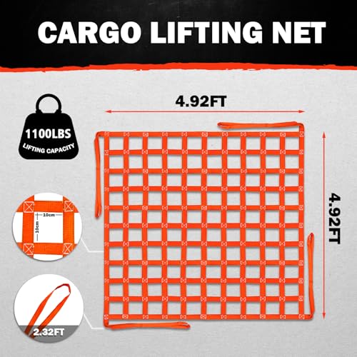 FITHOIST Cargo Lifting Net 1100LBS, 4.92'x4.92' Safety Lifting Net Straps for Hoist 10cm Square Mesh, Sling Hoisting Net, Heavy Duty Cargo Net for Construction Moving Towing Hoisting Loading Unloading - Image 3