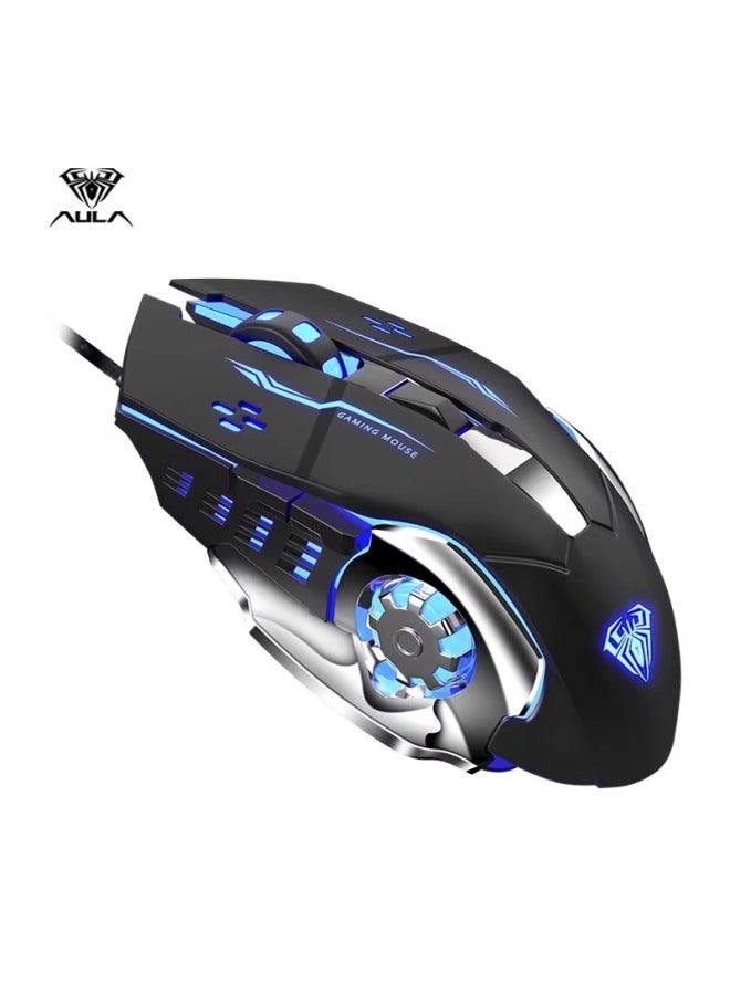 لعبة Tarantula S20 المعدنية للكمبيوتر التنافسي للدجاج المضيء، ماوس USB سلكي لسطح المكتب، ماوس مرجح - اللون: Wolf Spider S12 ماوس ألعاب أسود - Image 1
