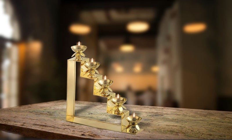 Akshata AKSHATA Brass Diya for Puja Home Office Mandir Akhand Jyot Diya Deepak for Diwali Festival Gift Item DYASTAIRS5K 1PIECE  - Image 3
