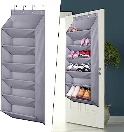 Kitwe 6 Tier Large Deep Pockets Door Shoe Rack with 4 Hooks Hanging Storage Bag for Closet Door Hanging Shoe Organizer for Door for 14 Pair Boots