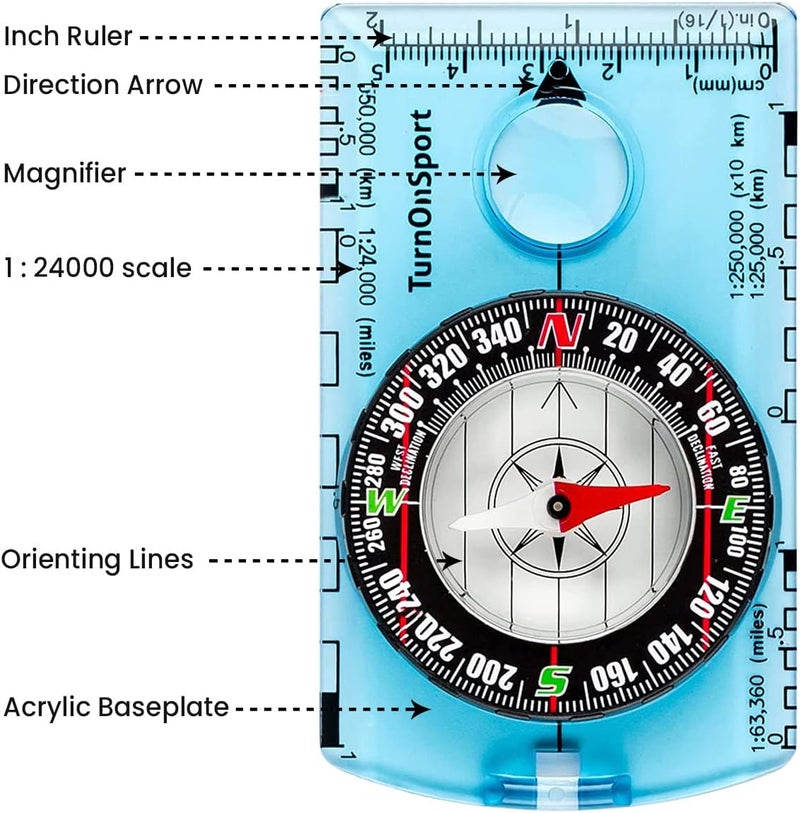 TurnOnSport Orienteering Compass - Advanced Scout Compass for Hiking, Camping, and Backpacking - Best Survival Gifts for Kids - Image 3