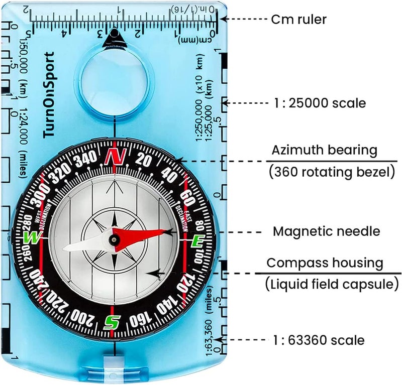 TurnOnSport Orienteering Compass - Advanced Scout Compass for Hiking, Camping, and Backpacking - Best Survival Gifts for Kids - Image 2