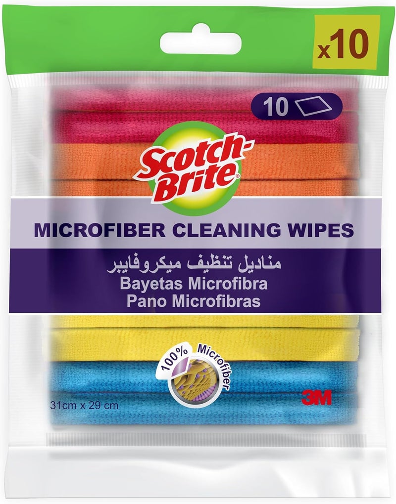 Scotch Brite منشفة ميكروفايبر من سكوتش-برايت للاستخدام العام - عبوة قيمة 10 وحدات - متعددة الاستخدامات - منشفة تنظيف فعالة وكفؤة - تزيل الغبار والأوساخ - منشفة تنظيف - منشفة إسفنجية - Image 1