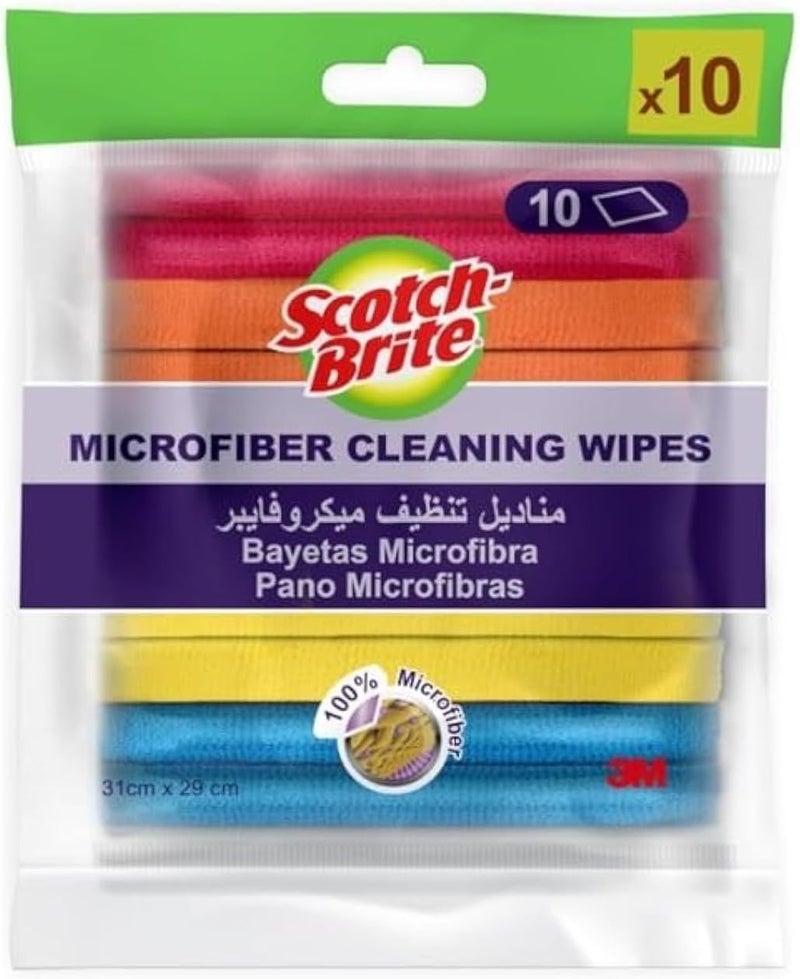 Scotch Brite منشفة ميكروفايبر من سكوتش-برايت للاستخدام العام - عبوة قيمة 10 وحدات - متعددة الاستخدامات - منشفة تنظيف فعالة وكفؤة - تزيل الغبار والأوساخ - منشفة تنظيف - منشفة إسفنجية - Image 1