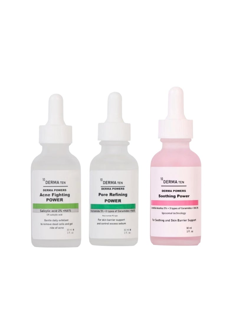 ديرما تن مجموعة العناية بالبشرة الدهنية: حمض الساليسيليك 2% + حمض الهيالورونيك 1% + نياسيناميد 5% + 3 أنواع من السيراميدات + ديرما تين ديرما باورز، قوة التهدئة، سنتيلا أسياتيكا 5% - Image 1