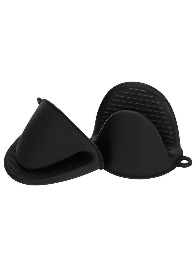 tifanso Silicone Oven Mitts Pot Holders Sets For Kitchen Heat Resistant Small Kitchen Mittens Rubber Air Fryer Mitts Mini Pot Pinch Grip For Cooking And Baking 1 Pair (Black)  - Image 1