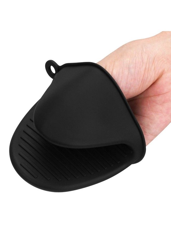 tifanso Silicone Oven Mitts Pot Holders Sets For Kitchen Heat Resistant Small Kitchen Mittens Rubber Air Fryer Mitts Mini Pot Pinch Grip For Cooking And Baking 1 Pair (Black)  - Image 4