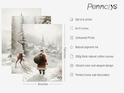 Pennclys Vintage Christmas Wall Art Winter Canvas Wall Decor Christmas Tree Poster Santa Claus Farmhouse Prints Christmas Reindeer Pictures for Living Room Bathroom 8x10x6 Inch Unframed - Image 3