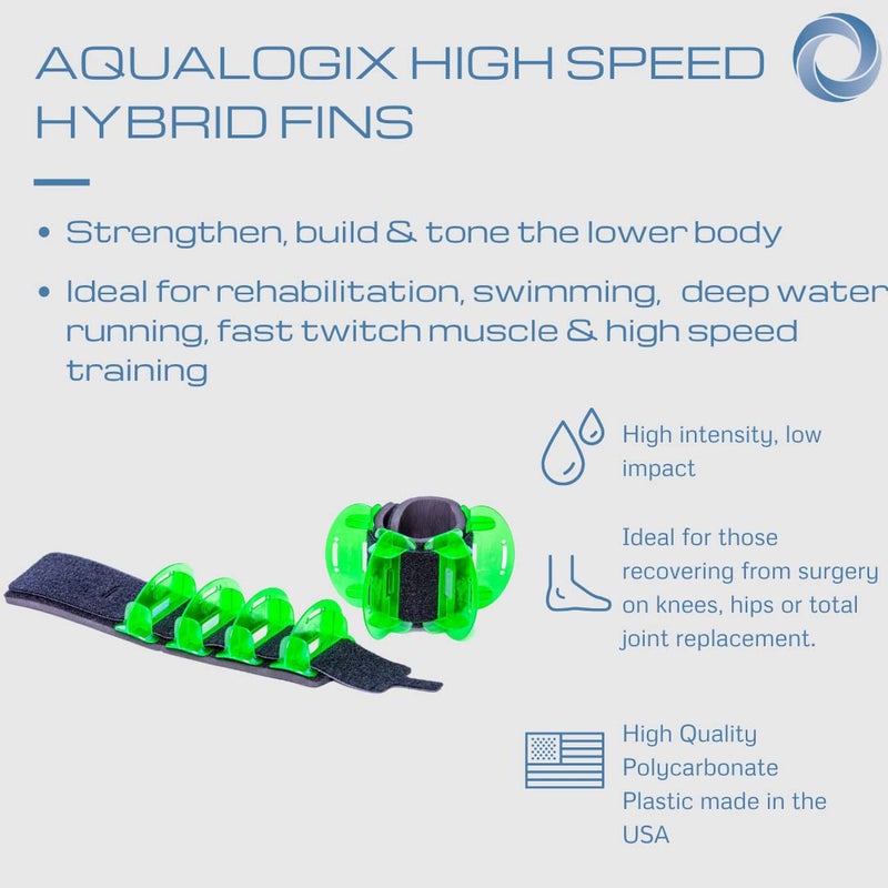 Aqualogix Low Resistance Hybrid Aquatic Training Fin Set - Green | Aquatic Cuffs | Quick Start Guide | Leg Water Weights | Aqua Aerobics, HIIT & Swim Training | Pair (LRPCFIN) - Image 2