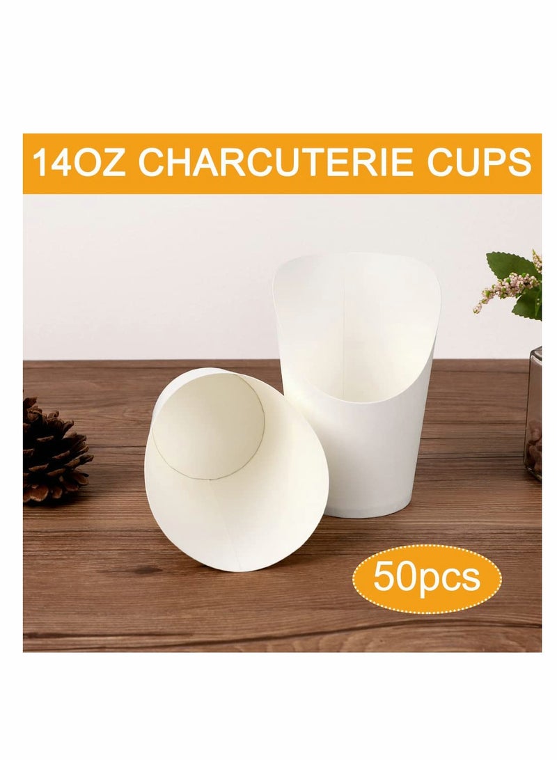 SOLARAE 50-Pack Disposable French Fry Holders, 14oz Paper Charcuterie Cups, Take-out Party Food Trays, Waffle Paper Popcorn Boxes, Sandwich Paper Cups, Wedding Food Cones (White) - Image 4