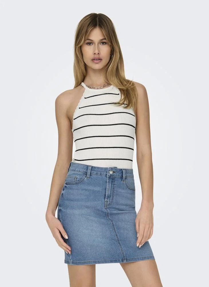 ONLY Onlgemma Scallop Stripe O-Neck Top