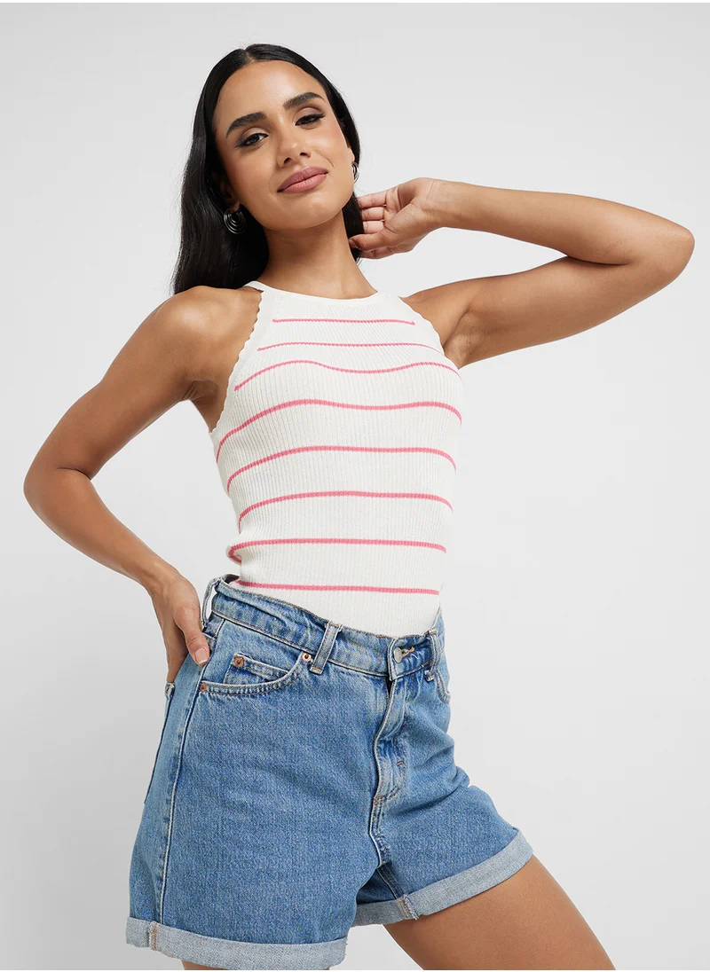 اونلي Onlgemma Scallop Stripe O-Neck Top
