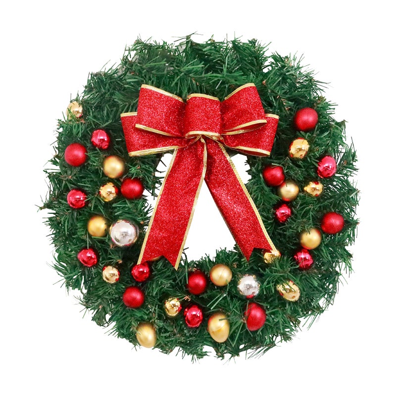 Christmas Wreath With Bow Knot Balls 12 Inch Merry Christmas Hanging Garland Artificial Wreath for Front Door Wall Party Decoration - Image 1