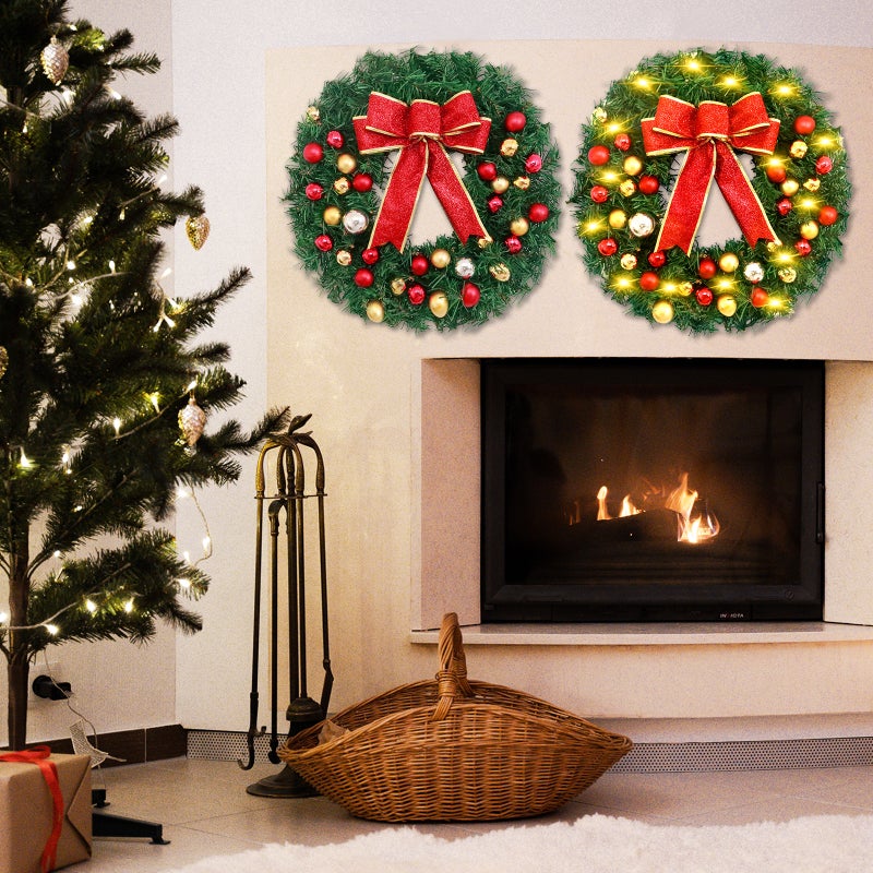 Christmas Wreath With Bow Knot Balls 12 Inch Merry Christmas Hanging Garland Artificial Wreath for Front Door Wall Party Decoration - Image 5