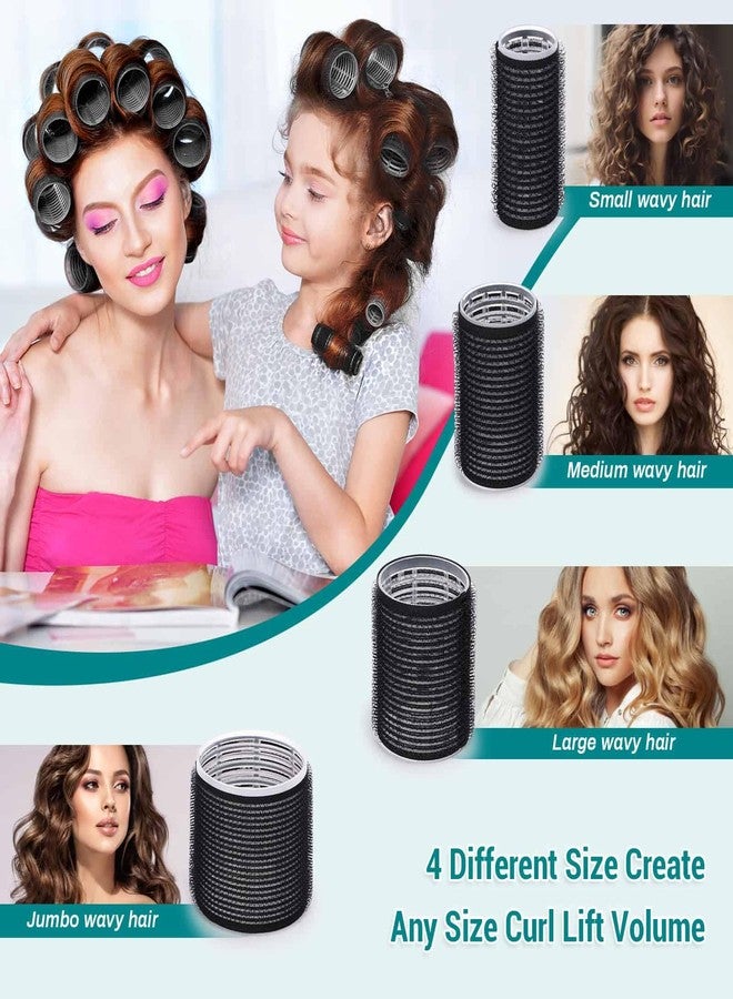 Acejoz Hair Rollers for Blowout Look, 38 Pcs Self Grip Hair Rollers Set with 4 Sizes, 12 Pcs Hair Clips, Comb and Storage Bag for Hair Volume (Black) - Image 4