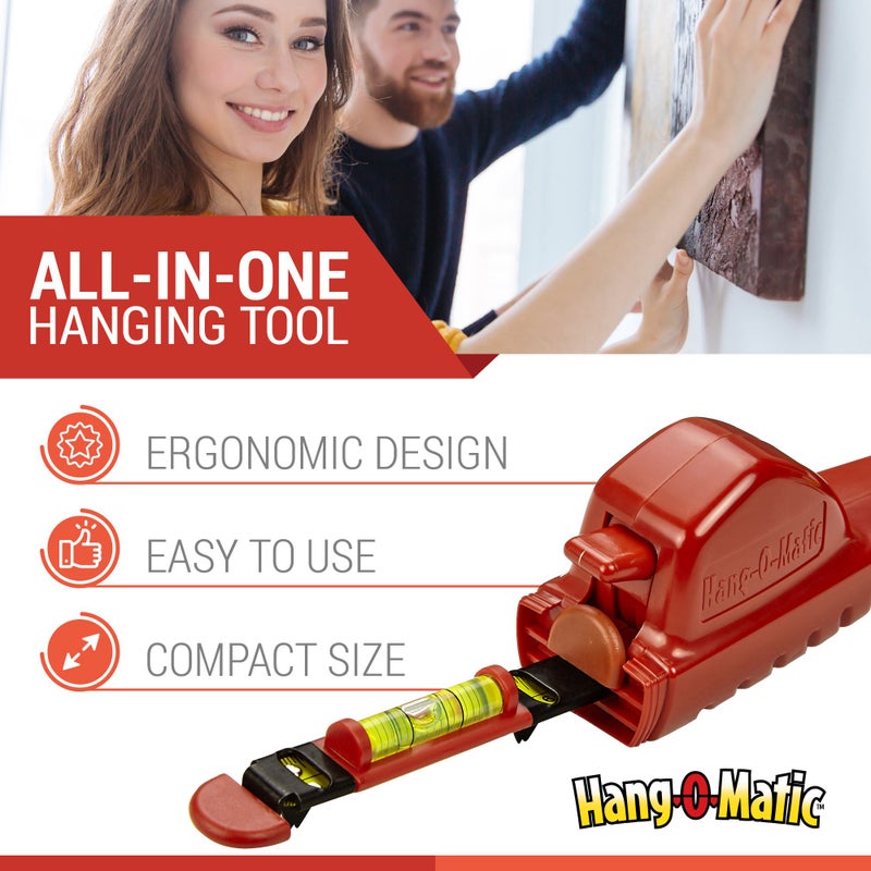 Hang-O-Matic أداة تعليق الصور الشاملة هانغ-أو-ماتيك، حامل الصور، مستوى إطار الصور، مثالي لتعليق الصور، المرايا، التلفزيونات، والرفوف - Image 2
