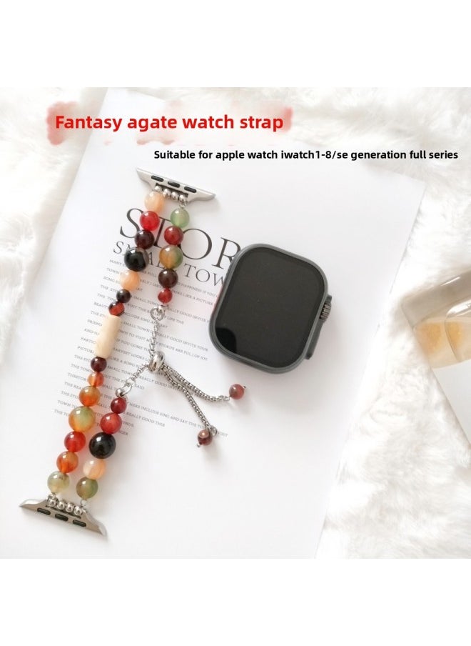 Suitable For Applewatch Watch With Magic Color Agate For Apple Watch Iwatch8/7/se Generation Original Stone Bracelet-color:Symphony Agate Strap 42/44/45/49mm