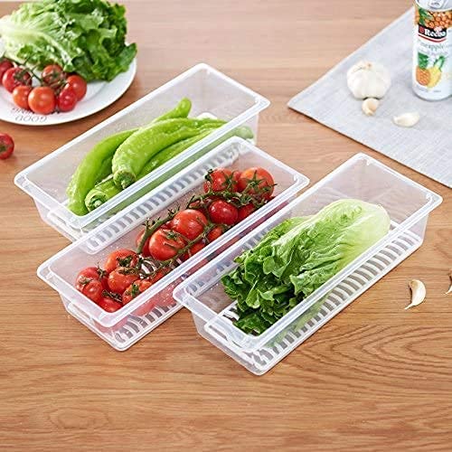 RIOMAX Fridge Storage Boxes Fridge Organizer with Removable Drain Plate & Lid Stackable Fridge Storage Freezer Storage Containers for Fish, Meat, Vegetables, Fruits (1500ML, Pack of 3, Polypropylene) - Image 2