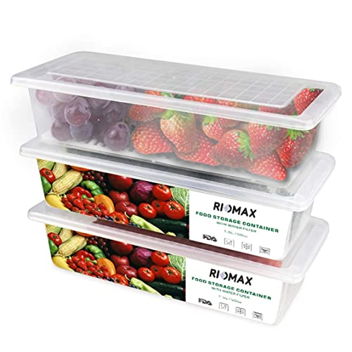 RIOMAX Fridge Storage Boxes Fridge Organizer with Removable Drain Plate & Lid Stackable Fridge Storage Freezer Storage Containers for Fish, Meat, Vegetables, Fruits (1500ML, Pack of 3, Polypropylene) - Image 1