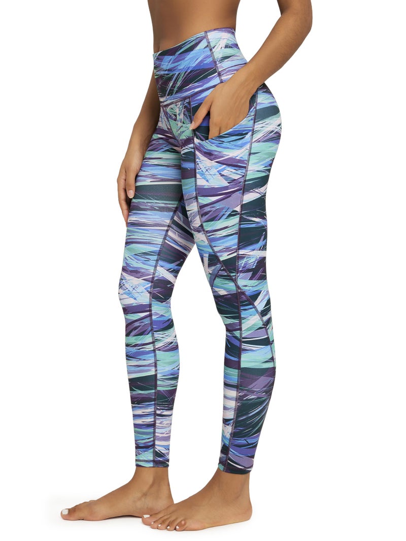 ODODOS Women's High Waisted Full Length Yoga Leggings with Pockets, 28" Inseam Tummy Control Non See Through Workout Athletic Running Yoga Pants, Graphic Purple, Medium - Image 1
